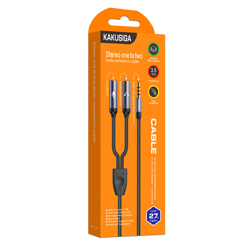 Kaku (KSC-570) – Cablu, Audio Y Splitter, 2x Jack 3.5mm (F) – la Jack 3.5mm (M) – 27cm, Black