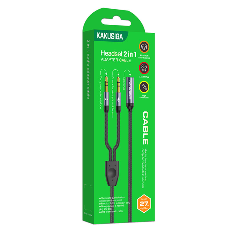 Kaku (KSC-569) – Cablu, Audio Y Splitter, 2x Jack 3.5mm (M) – la Jack 3.5mm (F) – 27cm, Black