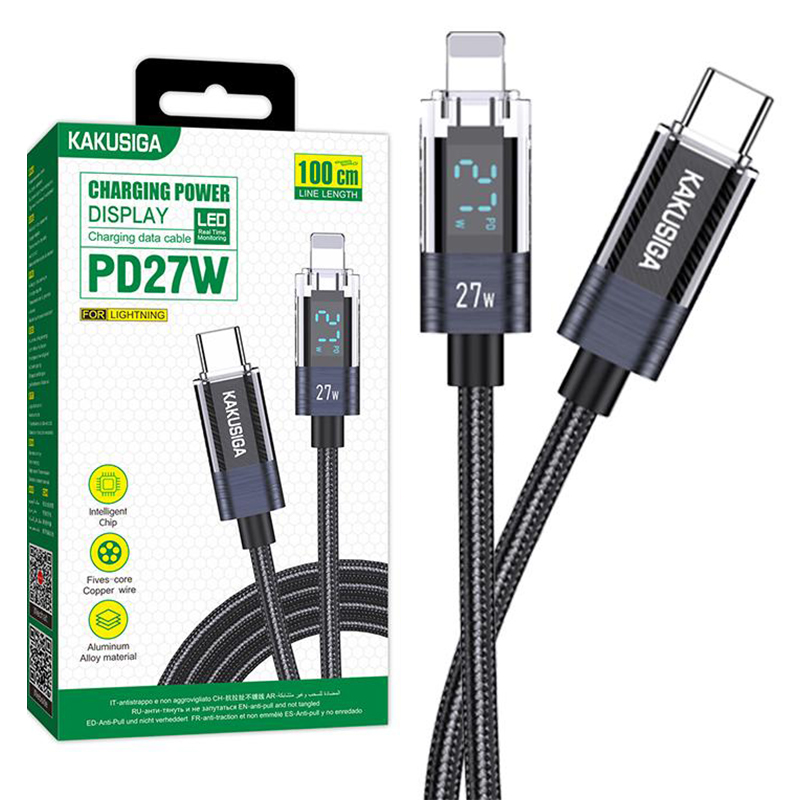 Kaku (KSC-971) – Cablu Date si Incarcare, USB-C la Lightning, PD27W, QC3.0, Braided, LED Power, 1m, Black