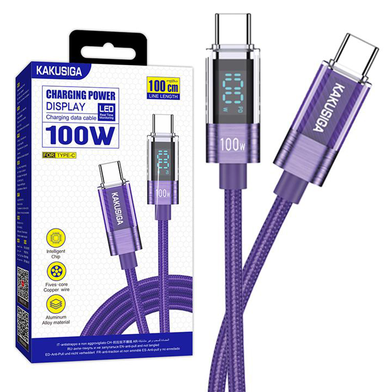 Kaku (KSC-971) – Cablu Date si Incarcare, USB-C, PD100W, QC3.0, Braided, LED Power, 1m, Purple