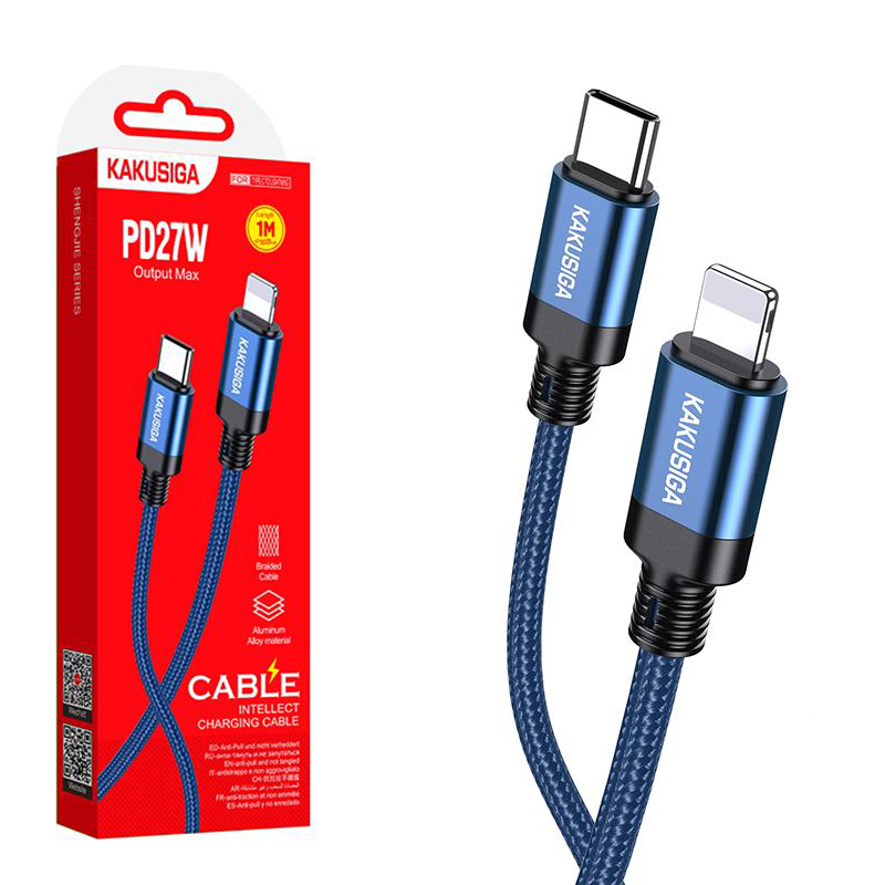 Kaku (KSC-970) – Cablu Date si Incarcare, USB-C la Lightning, PD27W, QC3.0, Braided, 1m | Blue