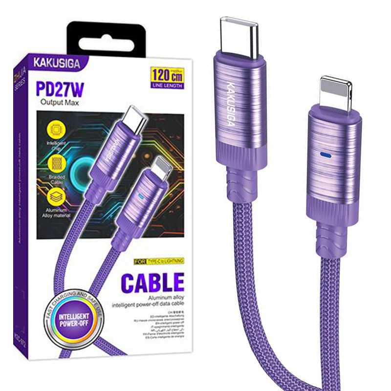 Kaku (KSC-972) – Cablu Date si Incarcare, USB-A la Lightning, 3A, Smart On-Off, Braided, 1m, Purple