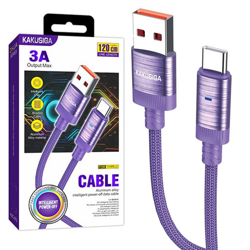 Kaku (KSC-972) – Cablu Date si Incarcare, USB-A la USB-C, 3A, Smart On-Off, Braided, 1m, Purple