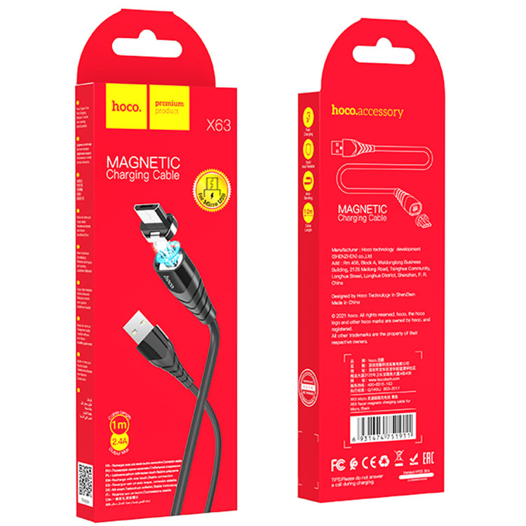 Hoco (X63) – Cablu Date si Incarcare, USB-A la MicroUSB, 18W, 2.4A, 1m, Black