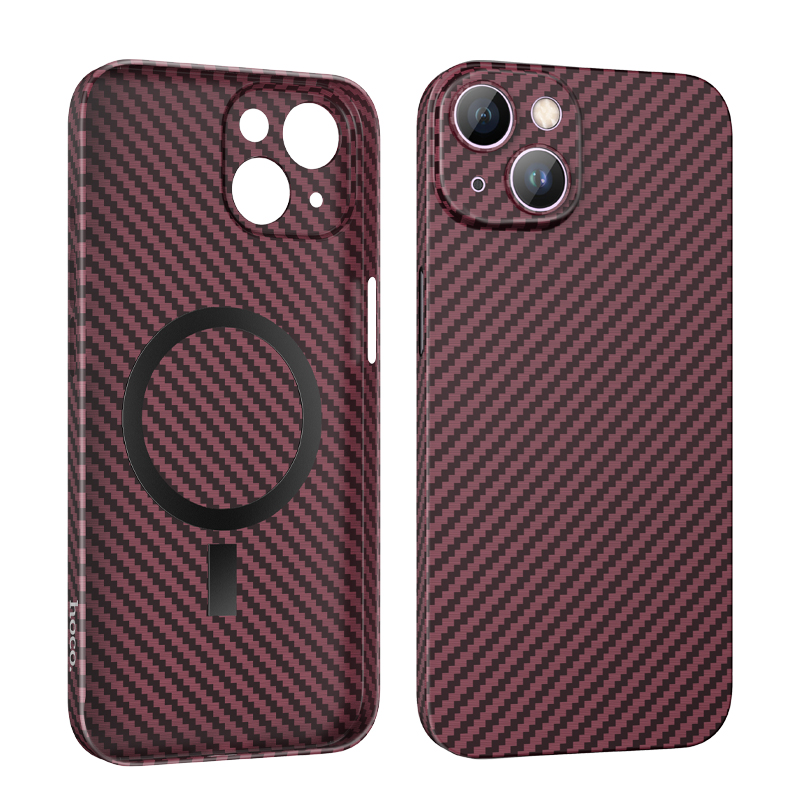 Husa Hoco » iPhone 14 – MagSafe, Carbon, Thin, Bordo