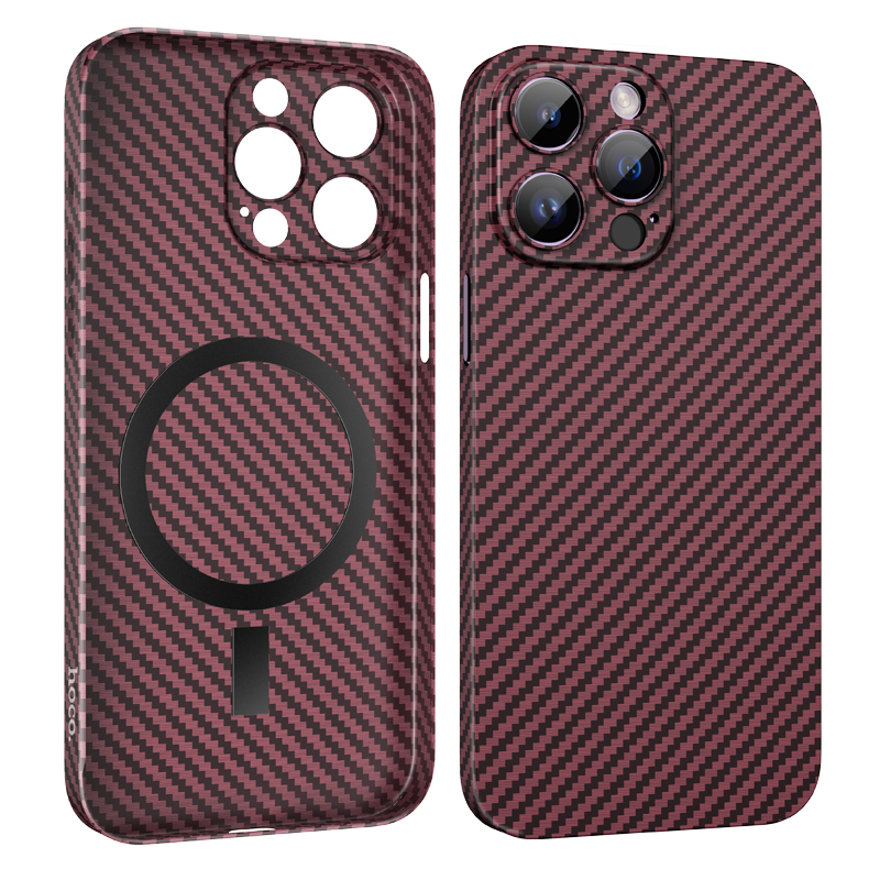 Husa Hoco » iPhone 14 Pro Max – MagSafe, Carbon, Thin, Bordo
