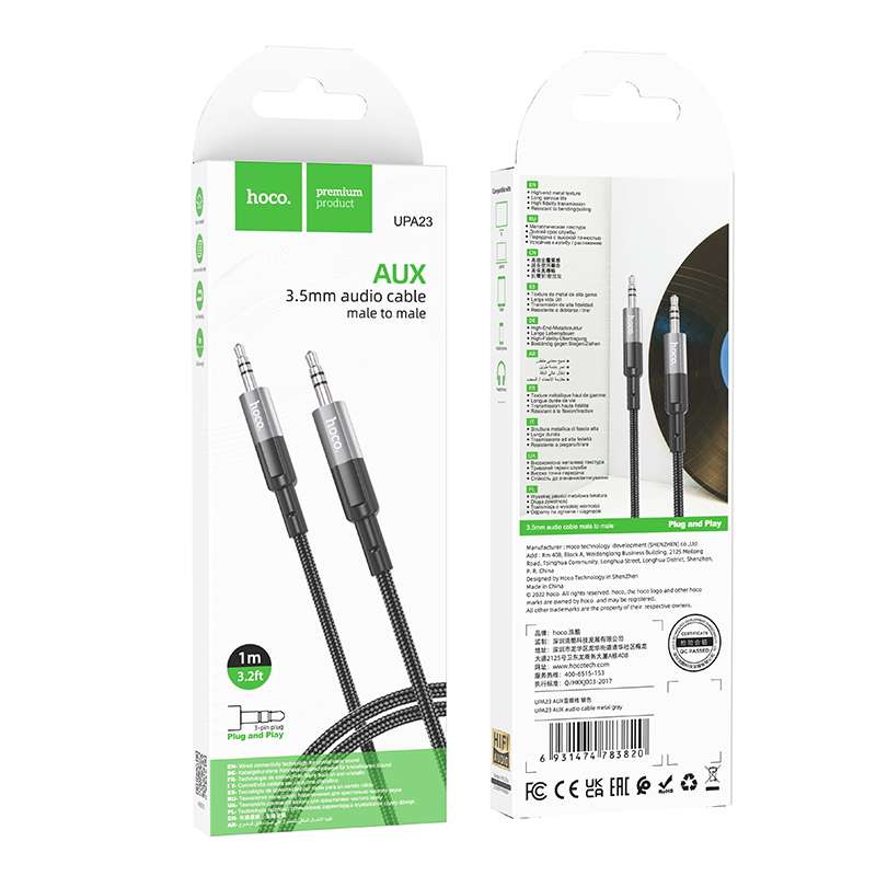 Hoco (UPA23) – Cablu Audio, Jack 3.5mm (M) – la Jack 3.5mm (M) – 1m, Black