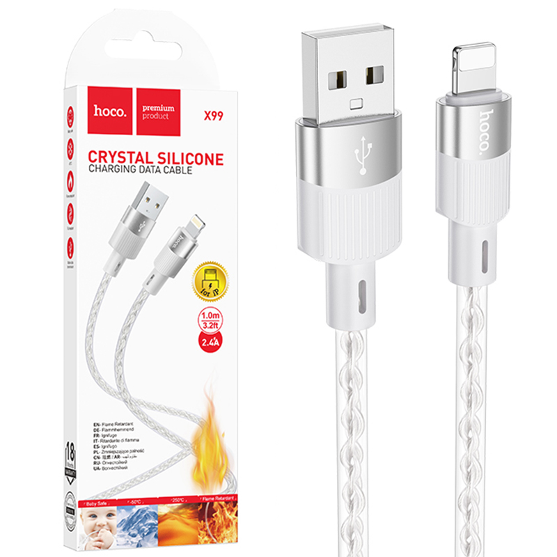 Hoco (X99) » Cablu Date si Incarcare, USB la Lightning, 2.4A, Crystal, 1m, GRAY