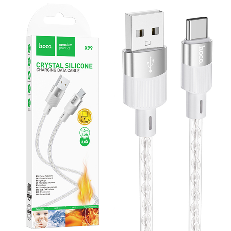 Hoco (X99) » Cablu Date si Incarcare, USB la USB-C, 3A, Crystal, 1m, GRAY