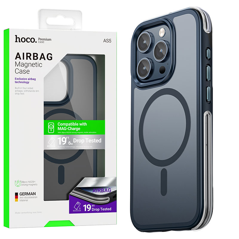 Husa Hoco (AS5) » iPhone 15 – MagSafe, GripEdge, Frosted | Blue