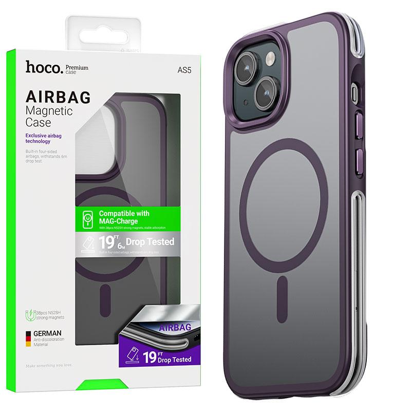 Husa Hoco (AS5) » iPhone 15 – MagSafe, GripEdge, Frosted, Purple