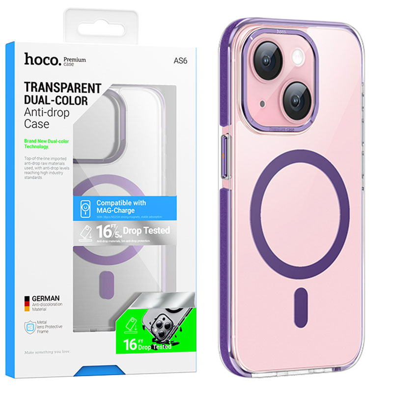 Husa Hoco (AS6) » iPhone 15 Pro Max – MagSafe, GripEdge, Clear / Purple