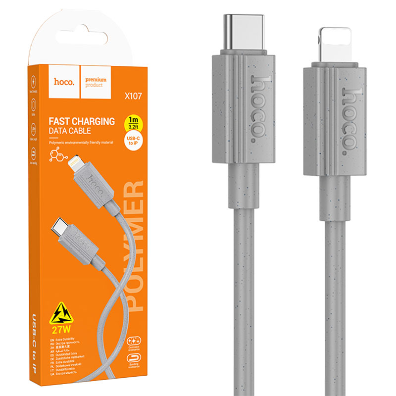 Hoco (X107) – Cablu Date si Incarcare, USB-C la Lightning, PD27W, QC3.0, 1m, Gray