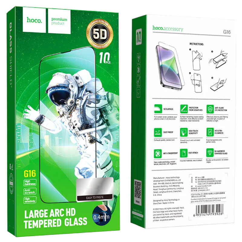 Hoco (G16) » Folie Clear » iPhone 16 Pro Max – Glass Large Arc, [set 10 buc]