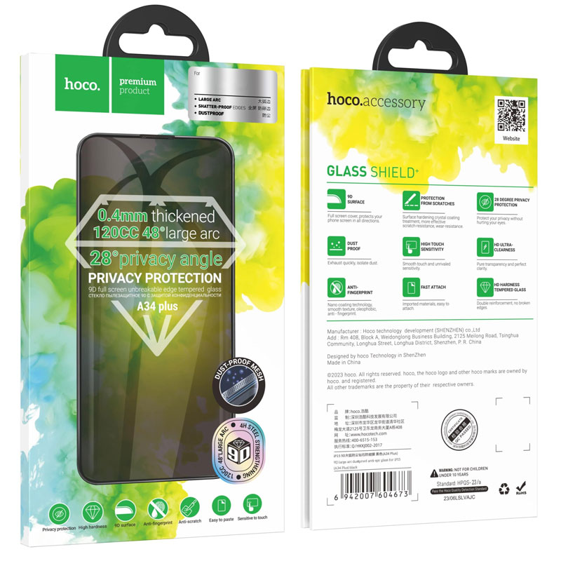 Hoco (A34+) » Folie Privacy » iPhone 16 Pro – DustProof, HD Glass