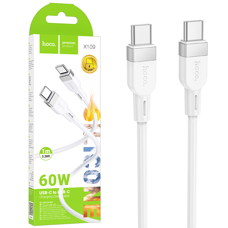 Hoco (X109) » Cablu Date si Incarcare, USB-C, PD60W, QC3.0, 3A, 1m, WHITE