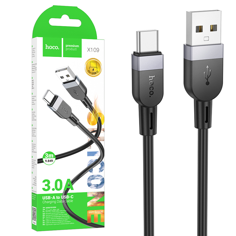 Hoco (X109) » Cablu Date si Incarcare, USB la USB-C, 3A, 3m, BLACK