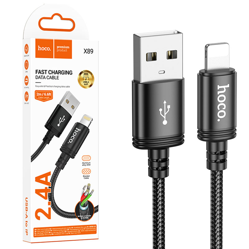 Hoco (X89) » Cablu Date si Incarcare, USB la Lightning, 2.4A, 2m, BLACK