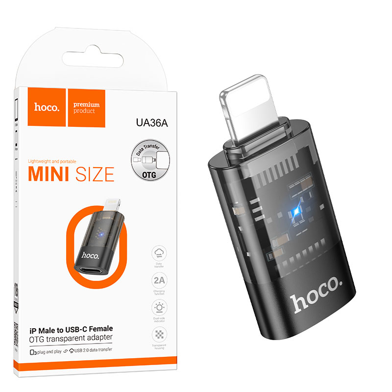 Hoco (UA36A) » Adaptor OTG Transfer/Incarcare, Lightning la USB-C, 2A, BLACK