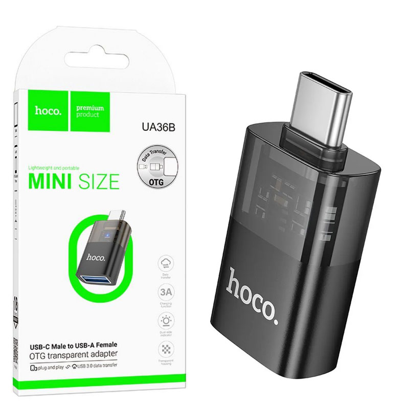 Hoco (UA36B) » Adaptor OTG Transfer/Incarcare, USB-A la USB-C, Black