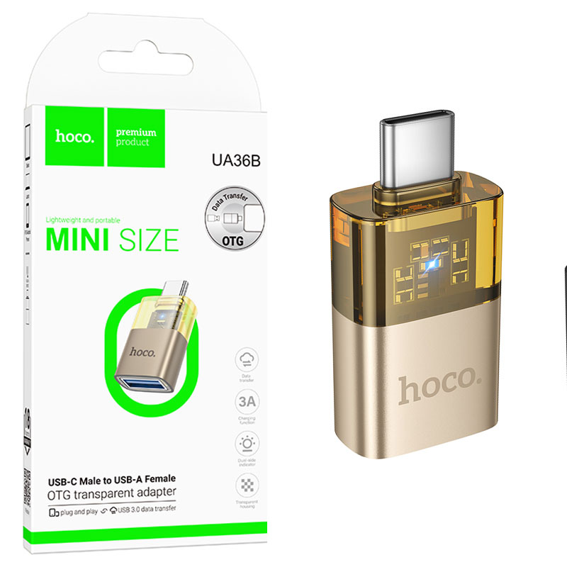 Hoco (UA36B) » Adaptor OTG Transfer/Incarcare, USB-C la USB-A, Fast, GOLD