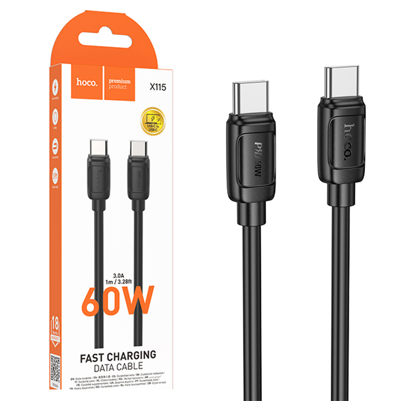 Hoco (X115) » Cablu Date si Incarcare, USB-C, PD60W, QC3.0, 1m, BLACK