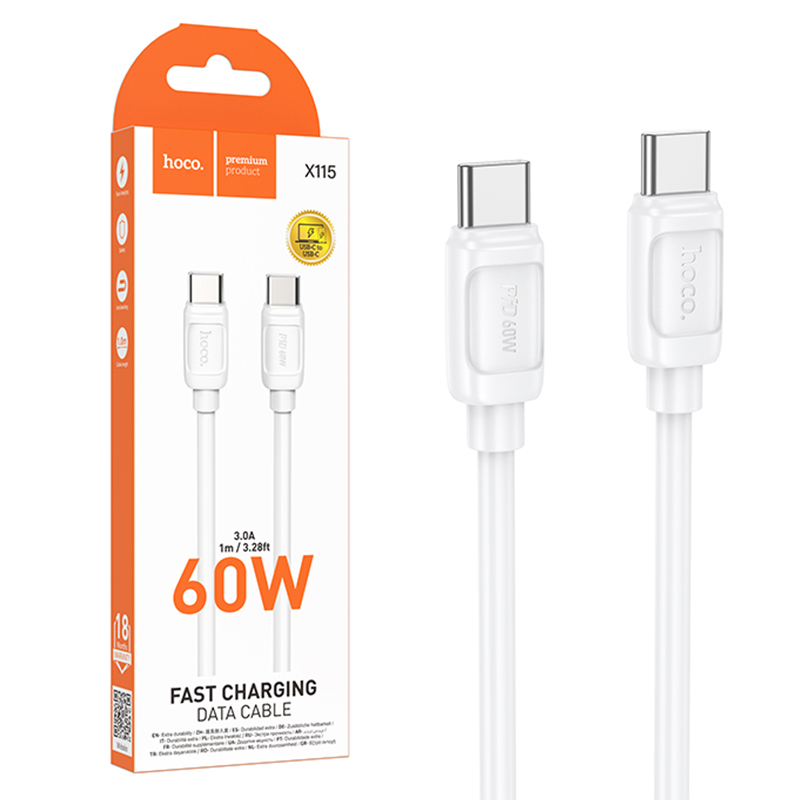 Hoco (X115) » Cablu Date si Incarcare, USB-C, PD60W, QC3.0, 1m, WHITE