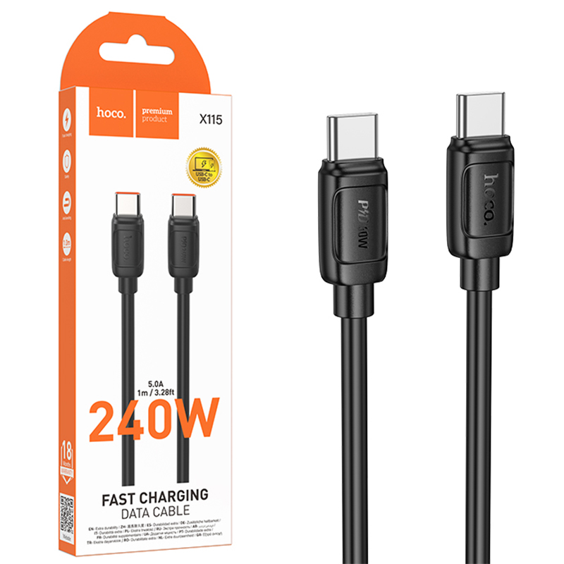 Hoco (X115) » Cablu Date si Incarcare, USB-C, PD240W, QC3.0, 1m, BLACK