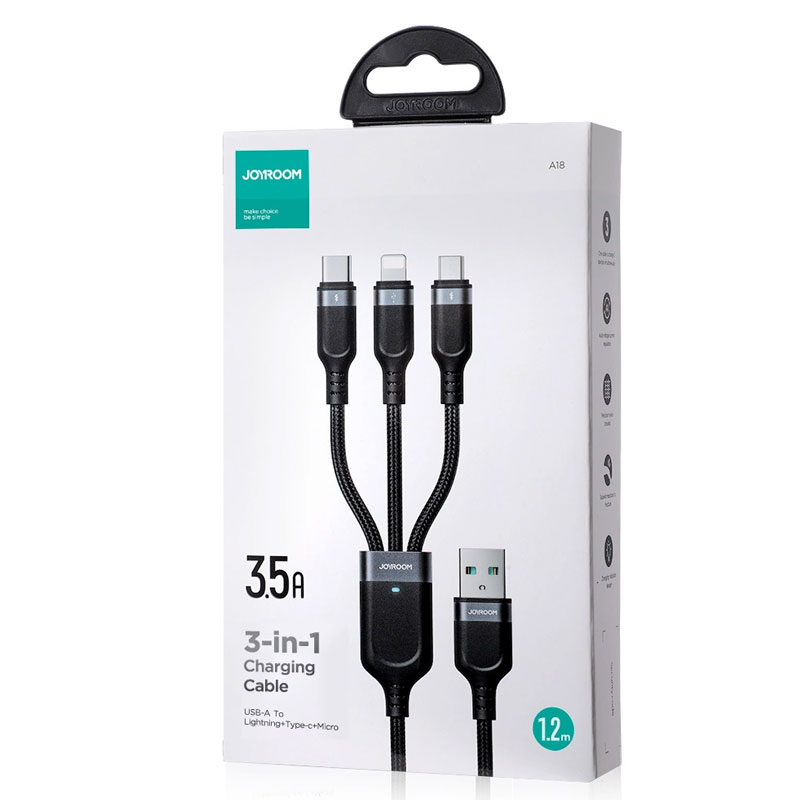 Joyroom (S-A18) » Cablu Date si Incarcare, USB la USB-C / Lightning / MicroUSB, 3in1, 1.2m, BLACK