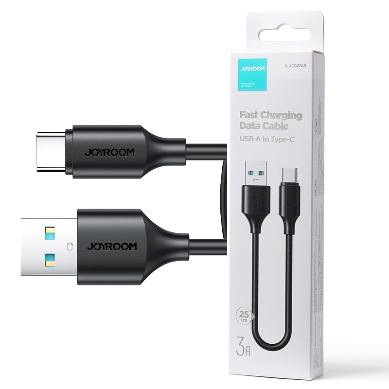 Joyroom (S-A9) » Cablu Date si Incarcare, USB-A la USB-C, 3A, Fast, LongLasting, 25cm, BLACK