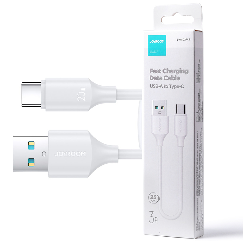 Joyroom (S-A9) » Cablu Date si Incarcare, USB-A la USB-C, 3A, Fast, LongLasting, 25cm, WHITE