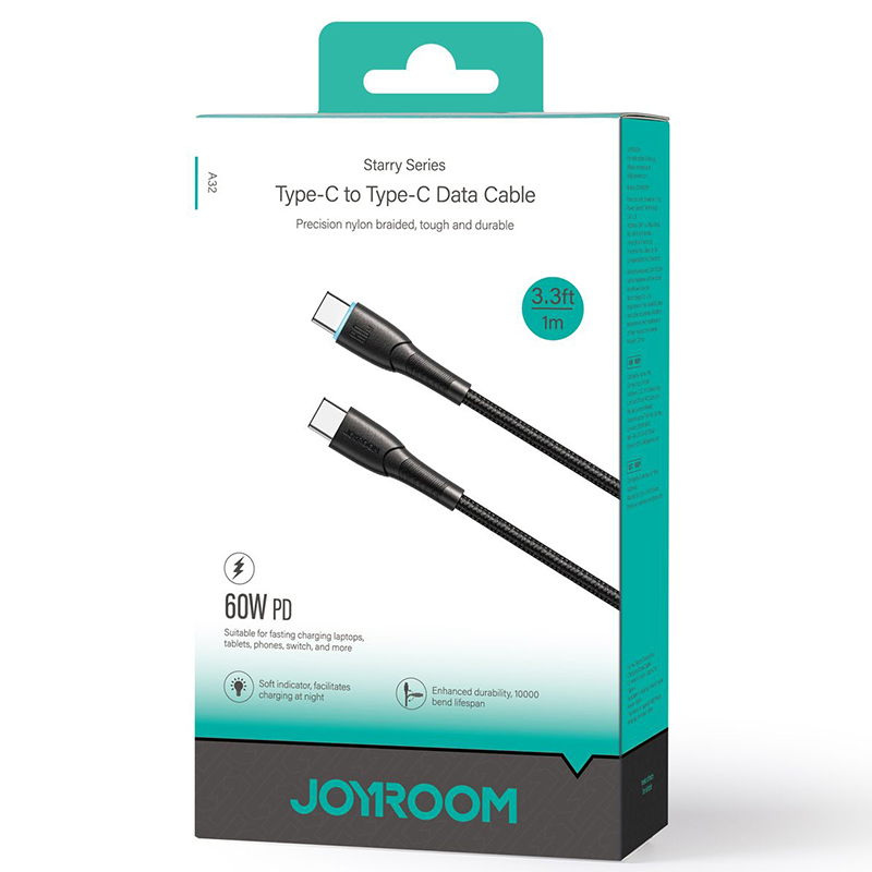 Joyroom (SA32-CC3) » Cablu Date si Incarcare, USB-C, PD60W, QC3.0, SuperFast, 1m, BLACK
