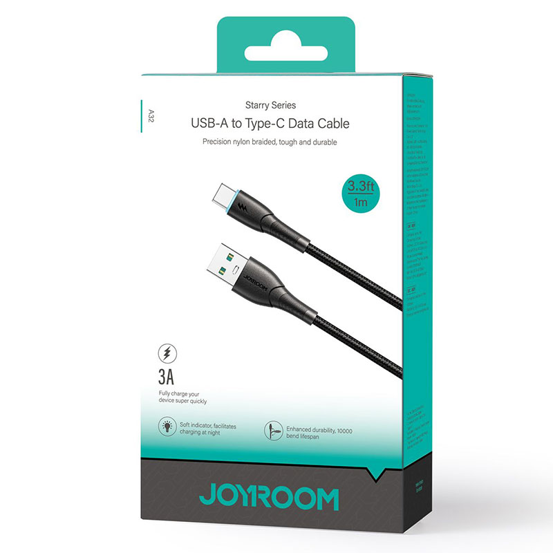 Joyroom (SA32-AC3) – Cablu Date si Incarcare, USB-A la USB-C, 3A, 1m, Black