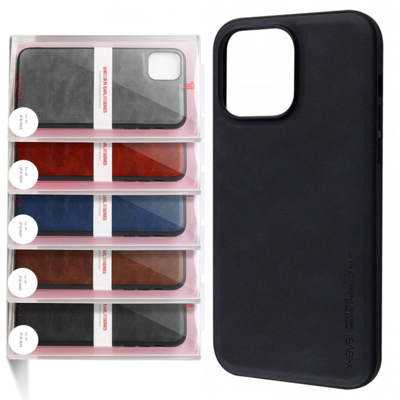 Husa X-Level Earl – iPhone 13 Pro Max – Eco-Leather PC, Black