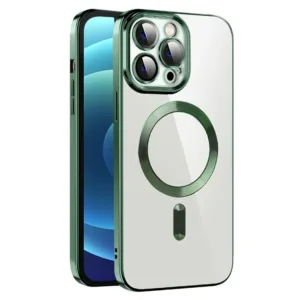Husa Plating - iPhone 12 Pro Max - silicon cu MagSafe, Slim, Clear | Green