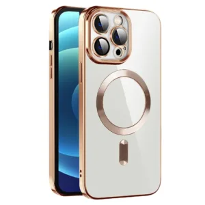 Husa Plating - iPhone 12 Pro Max - silicon cu MagSafe, Slim, Clear, Gold