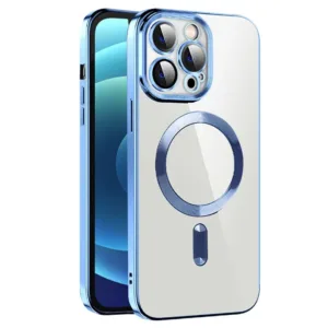 Husa Plating - iPhone 12 Pro Max - silicon cu MagSafe, Slim, Clear | Blue