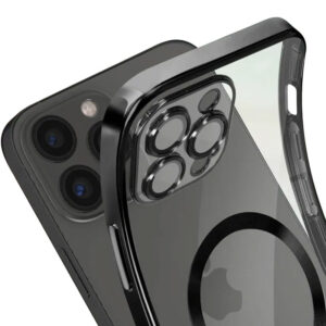 Husa Plating - iPhone 15 Pro Max - silicon cu MagSafe, Slim, Clear, Black