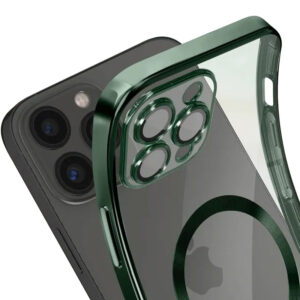 Husa Plating - iPhone 15 Pro - silicon cu MagSafe, Slim, Clear | Green