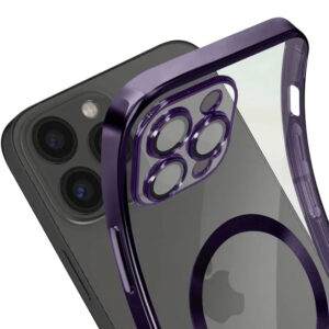 Husa Plating - iPhone 15 - silicon cu MagSafe, Slim, Clear, Purple