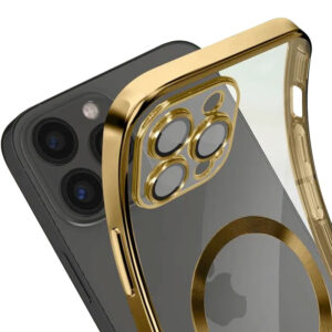 Husa Plating - iPhone 15 - silicon cu MagSafe, Slim, Clear, Gold