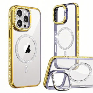 Husa Crystal Plated » iPhone 14, MagCase, CamStand, Gold