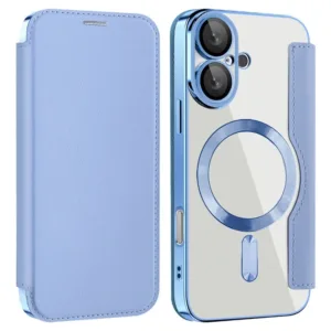 Husa MagFlip » iPhone 16, Magnet, RFID protect, Leather, Chrome Edge, Sky BLUE
