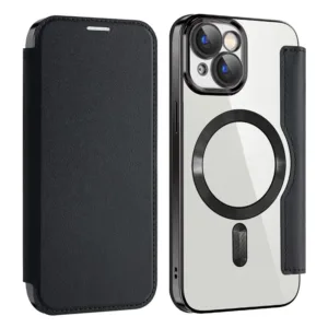 Husa MagFlip » iPhone 14, Magnet, RFID protect, Leather, Chrome Edge, Black