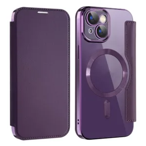 Husa MagFlip » iPhone 14, Magnet, RFID protect, Leather, Chrome Edge, Purple