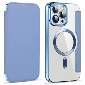 Husa MagFlip » iPhone 13 Pro, Magnet, RFID protect, Leather, Chrome Edge, Sky BLUE