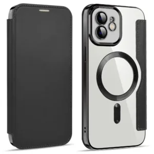 Husa MagFlip » iPhone 12, Magnet, RFID protect, Leather, Chrome Edge, Black