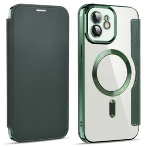 Husa MagFlip » iPhone 12, Magnet, RFID protect, Leather, Chrome Edge, Green