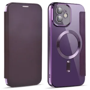 Husa MagFlip » iPhone 12, Magnet, RFID protect, Leather, Chrome Edge, Purple