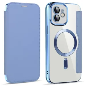 Husa MagFlip » iPhone 12, Magnet, RFID protect, Leather, Chrome Edge, Sky BLUE